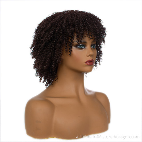 Wholesale  stort heat resistant  brown afro kinky curly wig synthetic hair wigs for black women